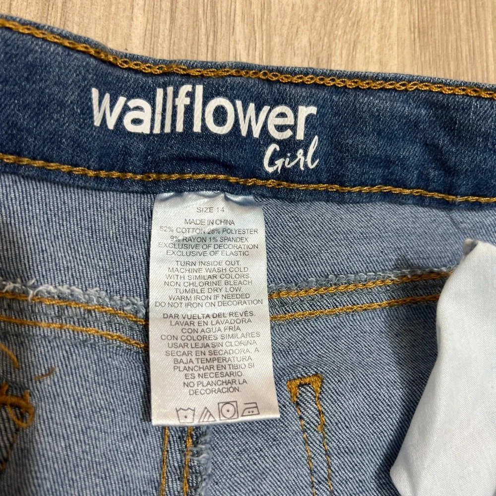 Wallflower Girl Size 14 Blue Denim Rhinestone Seam Split Hem Jeans Adjustable